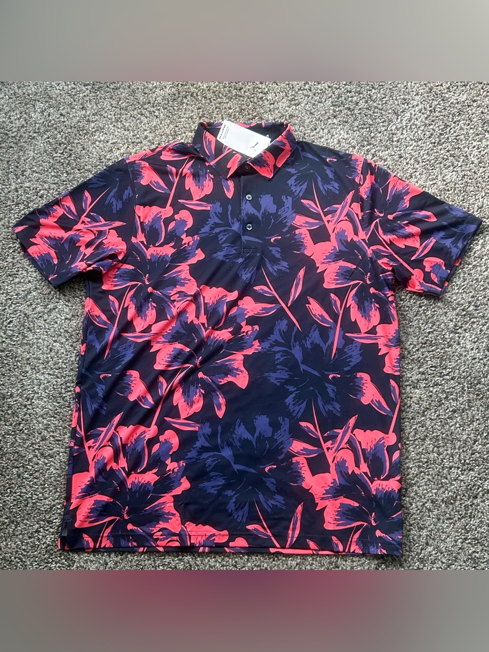 Puma MATTR Men’s Golf Broken Flower Polo Baby Blue Men’s Size Large 628828-01